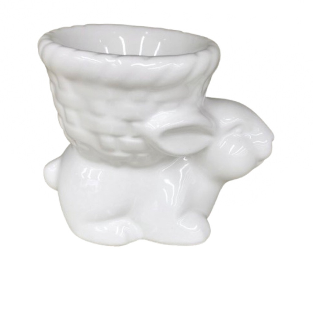 🐣$5🐣NEW FESTIVE VOICE Bunny Ceramic Egg Holder White